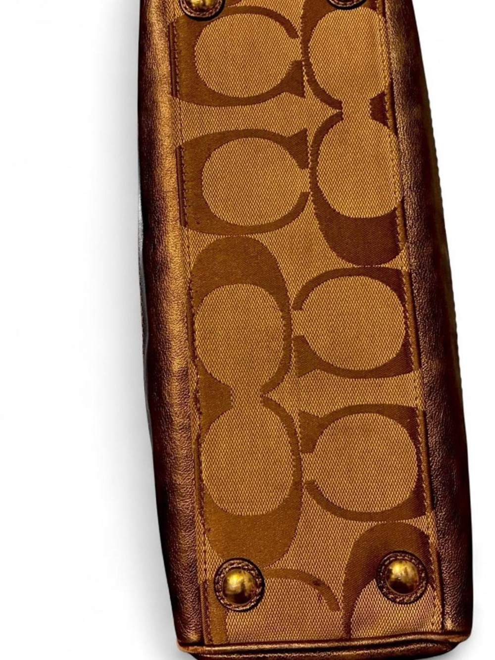 Coach Brown Signature Jacquard Canvas Tote with Metallic Brown Trim & turn lock - Picture 11 of 11